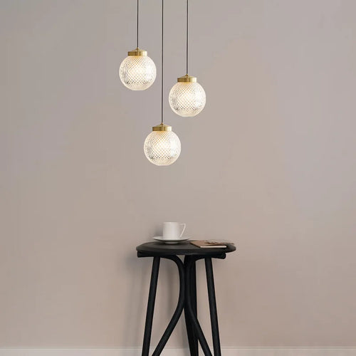 suspension moderne en cuivre avec cordon en verre transparent - vue 2 sur 9