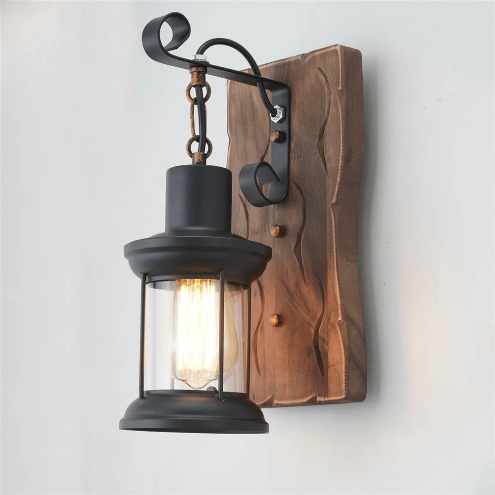 applique murale industrielle en bois style loft vintage - vue 4 sur 19
