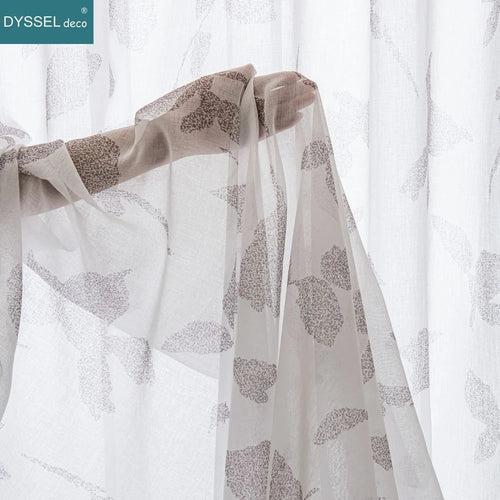 Voilage texture lin motif feuilles erable style champetre - vue 6 sur 6