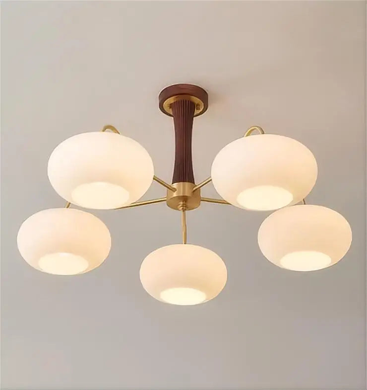 Walnut Wood Glass Brass, Wabi-sabi Modern Vintage style, chandelier lights for Living room, Bedroom, dining room, study - vue 6 sur 10