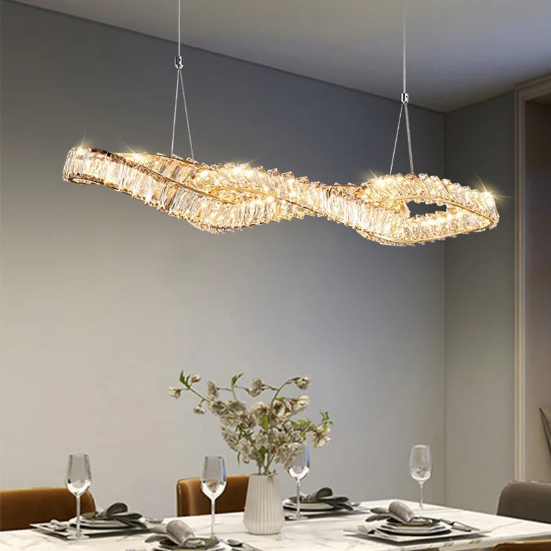 lustres modernes en cristal de luxe led suspendus dorés - vue 3 sur 10