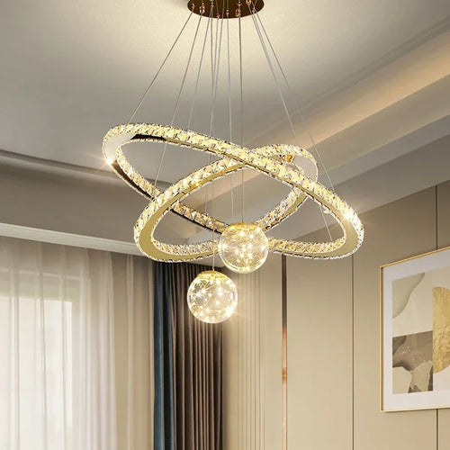 lustre moderne en cristal à led avec finition dorée étoile - vue 2 sur 13