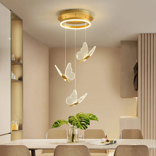 lustre papillon transparent design nordique suspension led - vue 2 sur 17