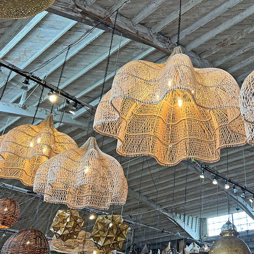 lampe suspendue rotin pétales main salon cuisine décor - vue 6 sur 13