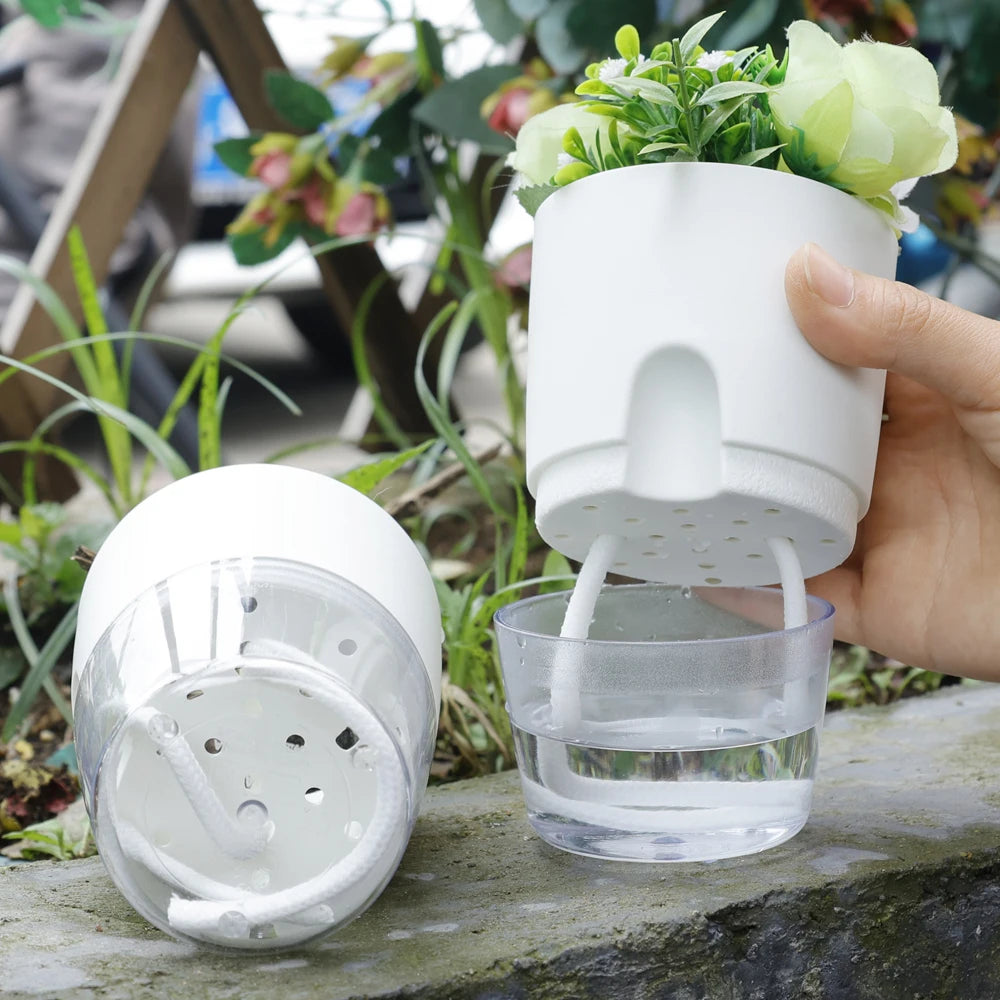 pot de fleurs en plastique avec arrosage automatique et corde absorbante - vue 3 sur 8