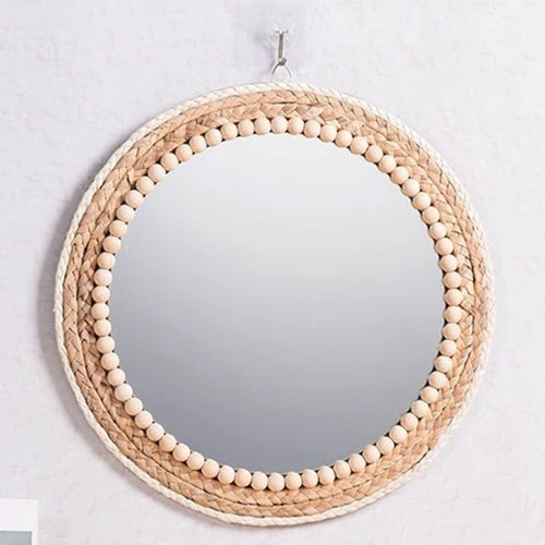 miroir mural rond en rotin pour décoration intérieure - vue 2 sur 6