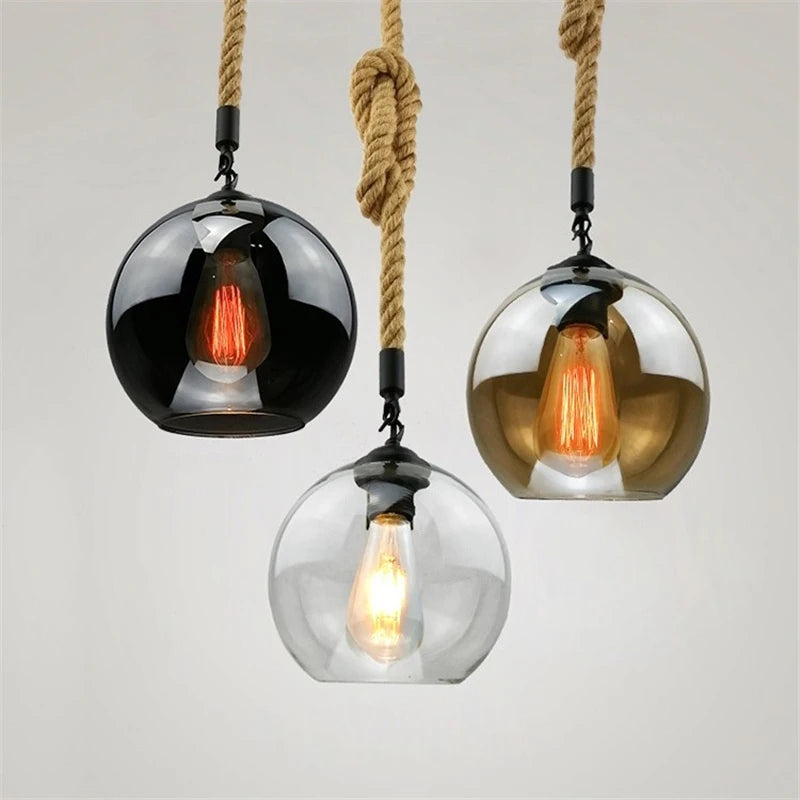 corde de chanvre avec boule de verre lumière led tissage à la main - vue 1 sur 11