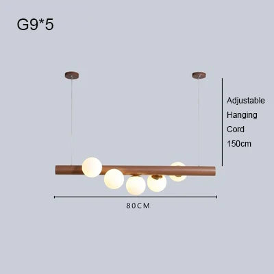 lustre moderne en verre et bois de noyer pour intérieur - vue 7 sur 14