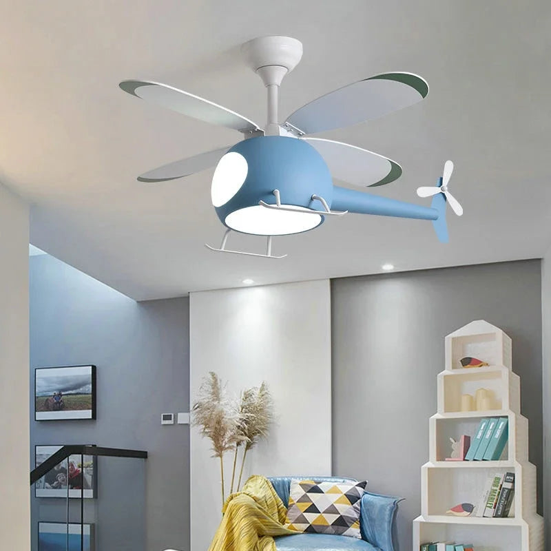 ventilateur de plafond moderne avion avec lumière led et télécommande - vue 3 sur 12