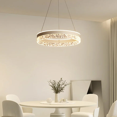plafonnier led suspendu design minimaliste avec anneaux en cristal - vue 4 sur 9