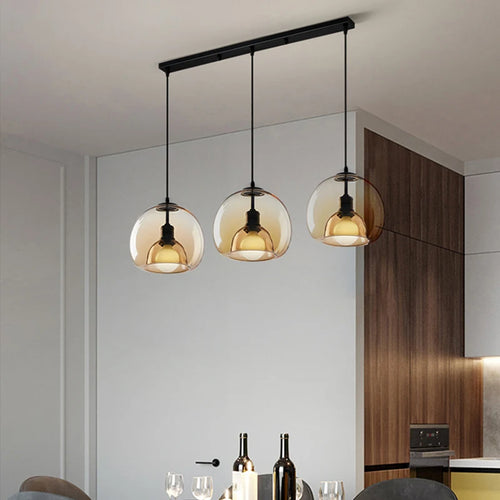 lampe verre table industrielle suspendue fumée gris ambre led e27 suspension - vue 5 sur 10