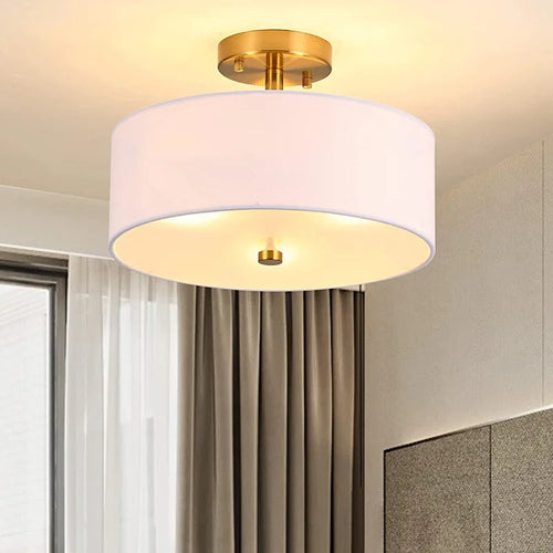 lustre plafonnier style américain en tissu simple circulaire - vue 2 sur 7