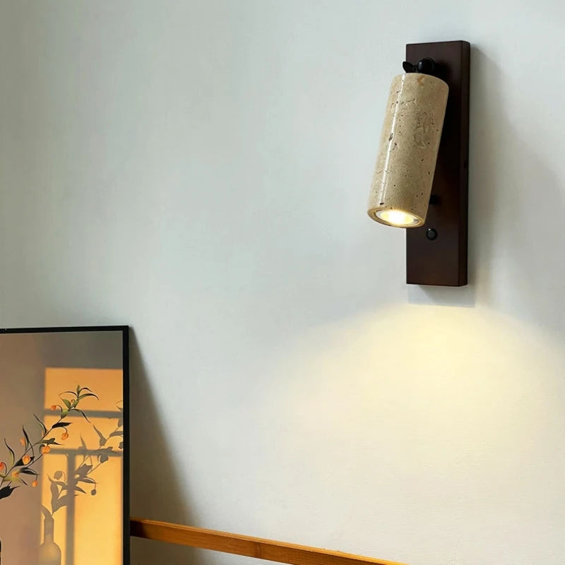 applique murale en pierre et bois avec interrupteur pour lecture - vue 4 sur 10
