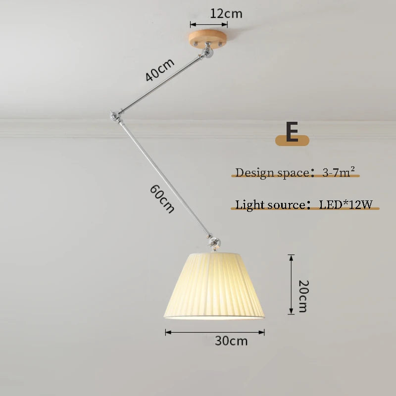 lustre pliable en tissu et bois massif design nordique minimaliste