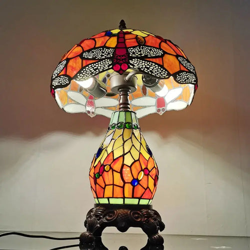 lampe de table libellule style américain rétro décoratif en verre - vue 2 sur 5