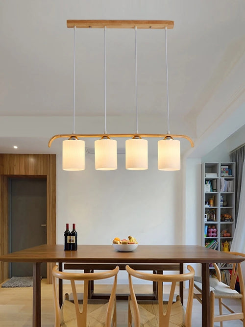 lustre nordique en bois et verre pour éclairage intérieur - vue 2 sur 8