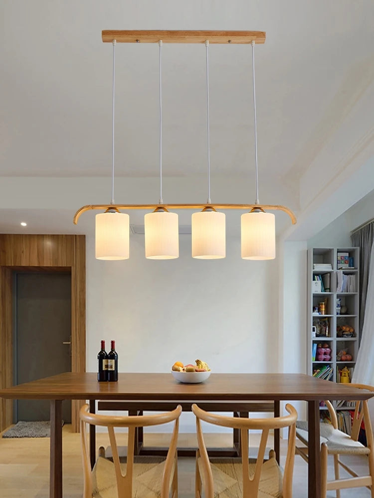 lustre nordique en bois et verre pour éclairage intérieur - vue 1 sur 8