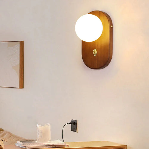 applique murale wabi-sabi rétro en bois massif avec interrupteur - vue 3 sur 8