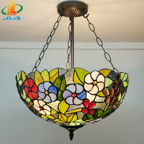 lustre en forme de raisin style tiffany à fleurs américaines - vue 5 sur 6