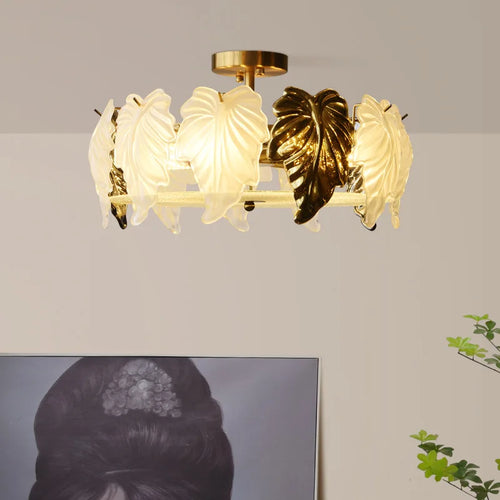plafonnier led design vintage français en forme de feuilles de verre - vue 3 sur 9