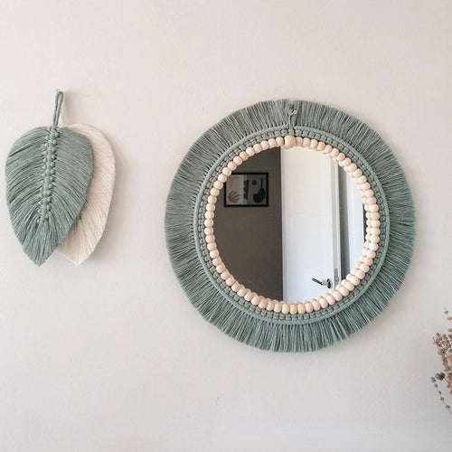 miroir décoratif suspendu tissé à la main style nordique mural - vue 2 sur 6