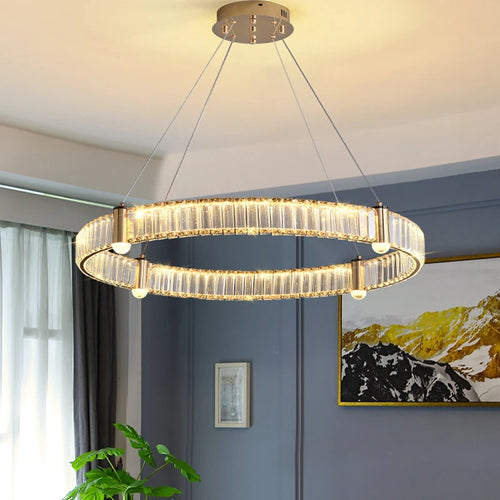 Lustre led anneau rond en cristal design nordique post-moderne - vue 4 sur 11
