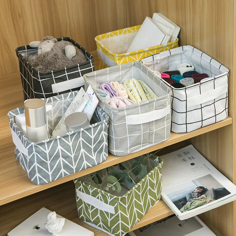 panier de rangement pliable en toile avec poignée coton et lin - vue 3 sur 22
