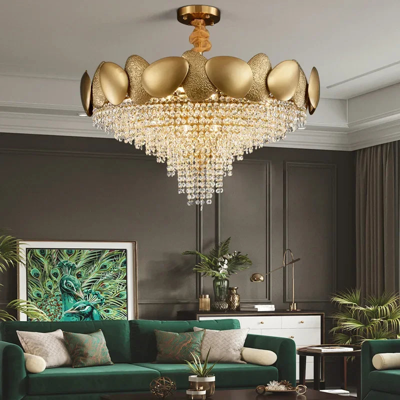 lustre moderne en cristal avec pampilles et led - vue 4 sur 16