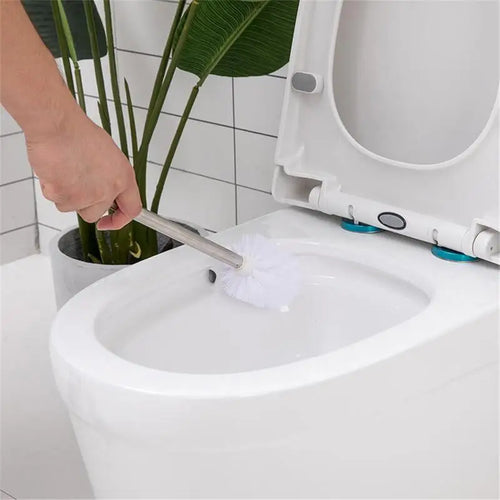 brosse de toilette en plastique avec manche inox et poils souples - vue 8 sur 8