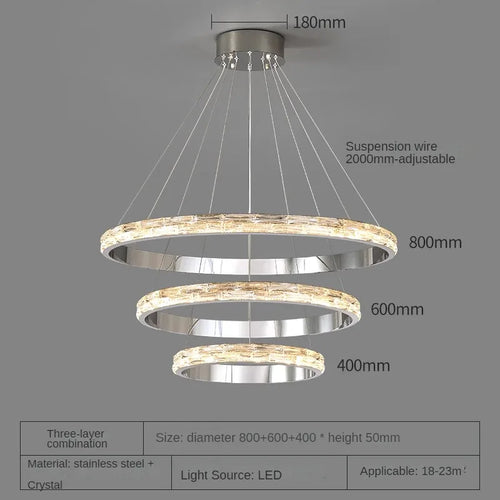 suspension en cristal luxueuse en acier inoxydable moderne - vue 13 sur 12