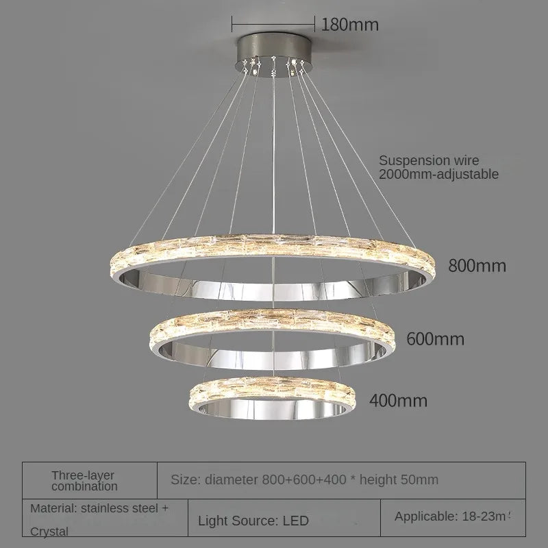 suspension en cristal luxueuse en acier inoxydable moderne - vue 12 sur 12