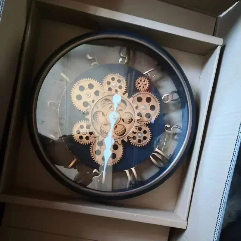 horloge murale industrielle avec engrenage rotatif silencieux - vue 3 sur 9