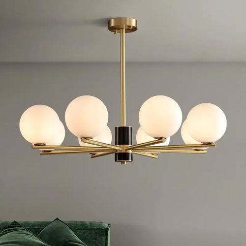 suspension nordique luxe en cuivre doré avec boules de verre blanches - vue 3 sur 12