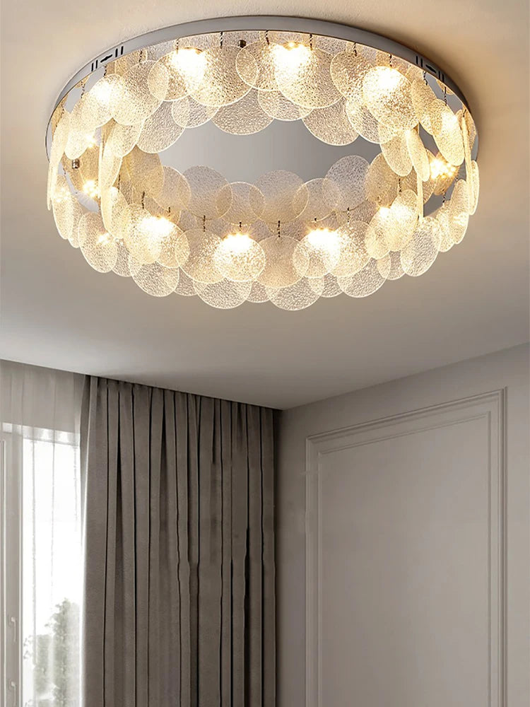 plafonnier led luxe rond en verre argent moderne - vue 3 sur 10
