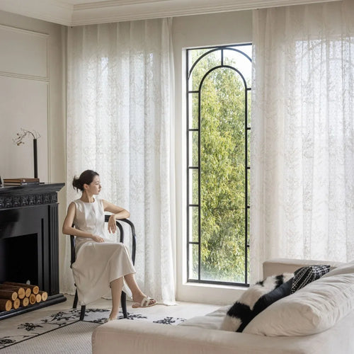 Voilage tulle brodé motifs feuilles pour salon chambre - vue 3 sur 7