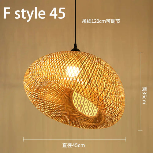 lustre style chinois fait main en bambou tissage pastoral vintage - vue 10 sur 30
