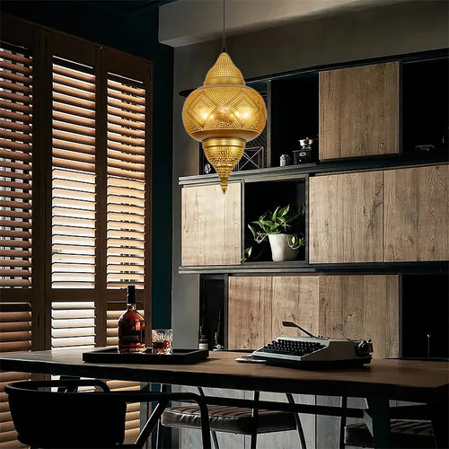 lustre led sandyha style asie du sud-est décoration intérieure dorée - vue 2 sur 7