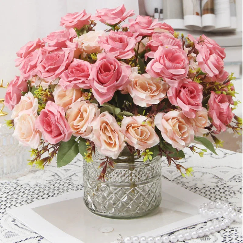 bouquet de roses décoratives en soie parfum de miel pour décoration intérieure - vue 6 sur 12