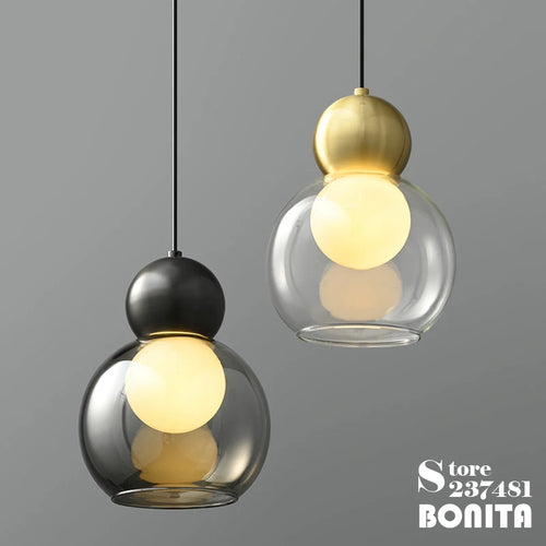 suspension en verre transparent avec tête en cuivre décorative - vue 3 sur 10