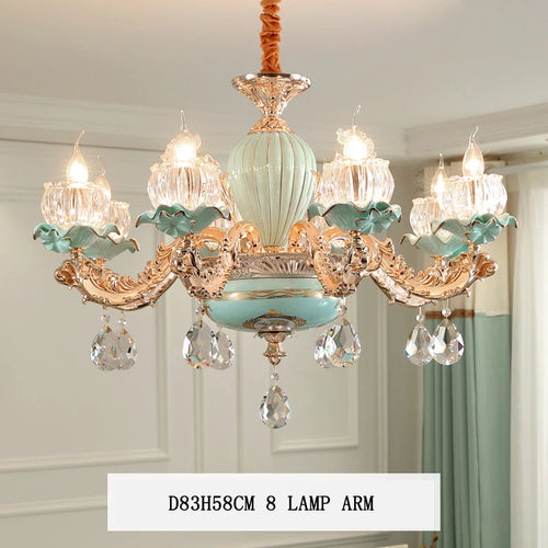 lustre de luxe moderne style européen rétro en cristal et céramique - vue 11 sur 13