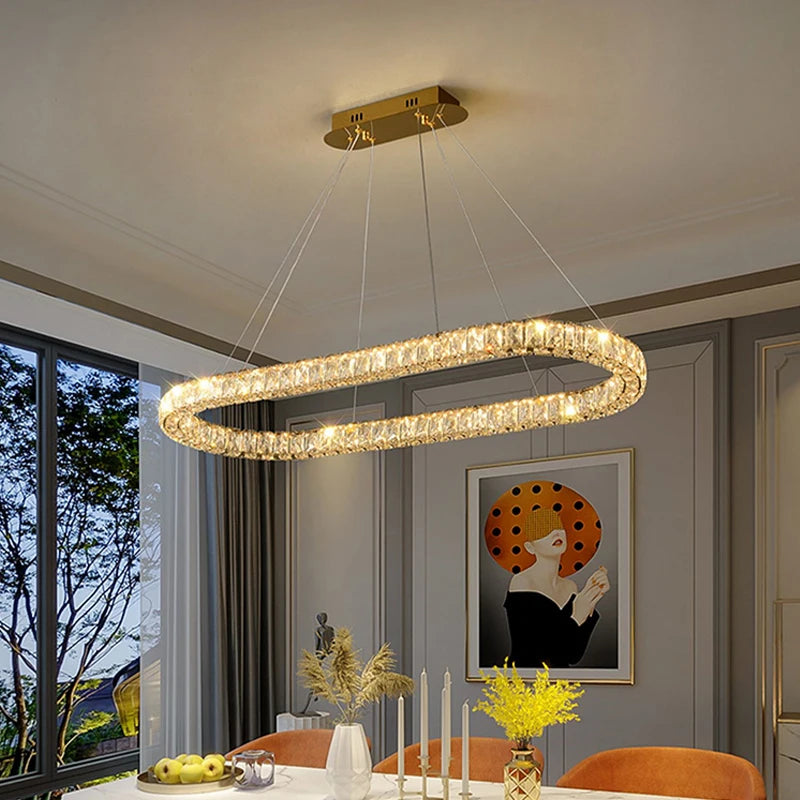 Plafonnier anneau led luxe dimmable doré cristal - vue 4 sur 5