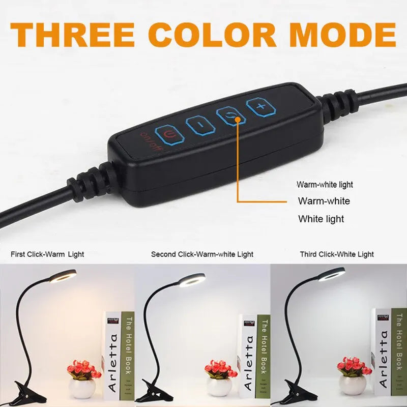 48 LED lampe de bureau pince USB livre lumière chevet 360 ° Flexible Protection des yeux col de cygne lampe de lecture luminosité réglable 3 niveaux - vue 6 sur 7