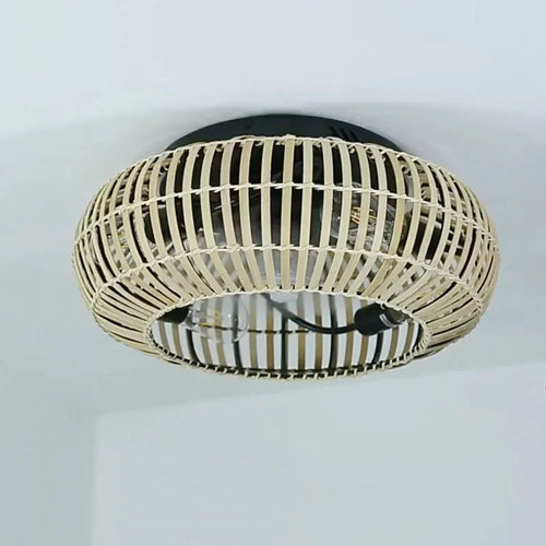 plafonnier ventilateur silencieux en bambou avec lumière et télécommande - vue 4 sur 7