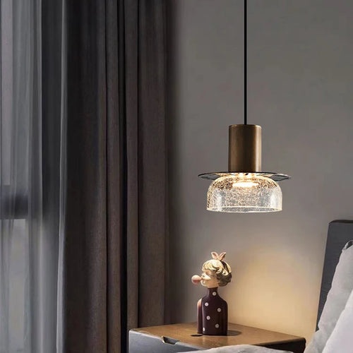 suspension en verre craquelé avec led et cordon réglable - vue 5 sur 12