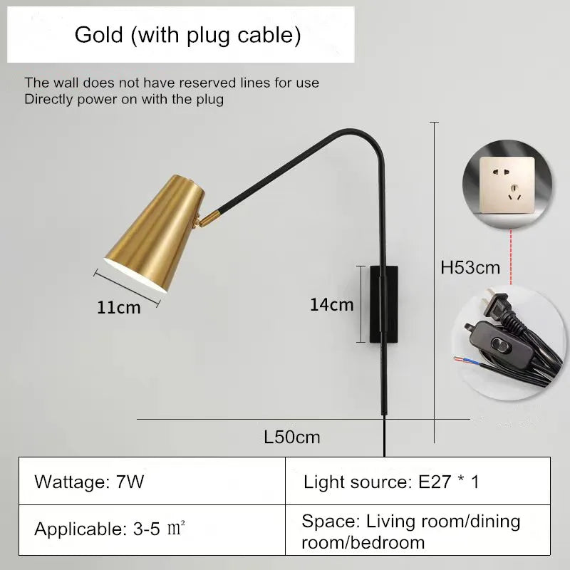 Minimally Adjustable Bedroom Bedside Wall Lamp, Long Arm Dining Room Wall Lamp, Nordic Long Pole Industrial Style Swing Arm Lamp - vue 8 sur 12