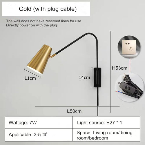Minimally Adjustable Bedroom Bedside Wall Lamp, Long Arm Dining Room Wall Lamp, Nordic Long Pole Industrial Style Swing Arm Lamp - vue 9 sur 12
