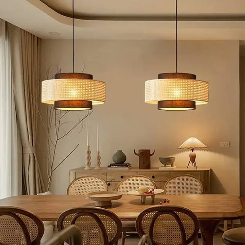 lustre rétro en rotin tissé pour décoration intérieure - vue 2 sur 9