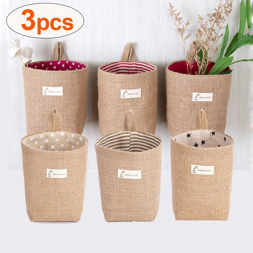 lot de 3 paniers suspendus en toile de jute pour rangement et décoration - vue 2 sur 13