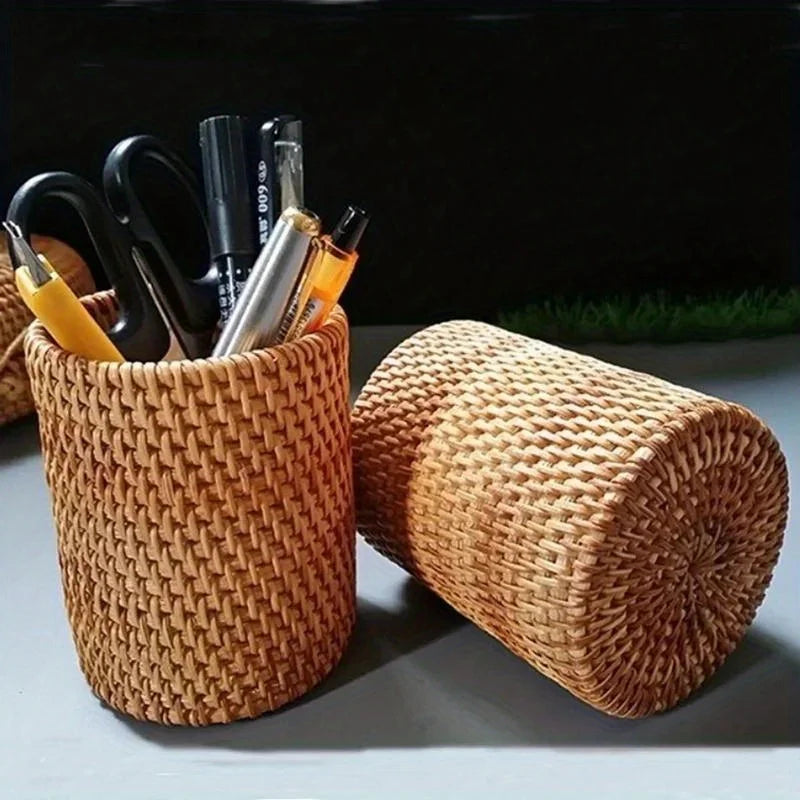 organisateur de rangement en rotin pour ustensiles de cuisine - vue 6 sur 7