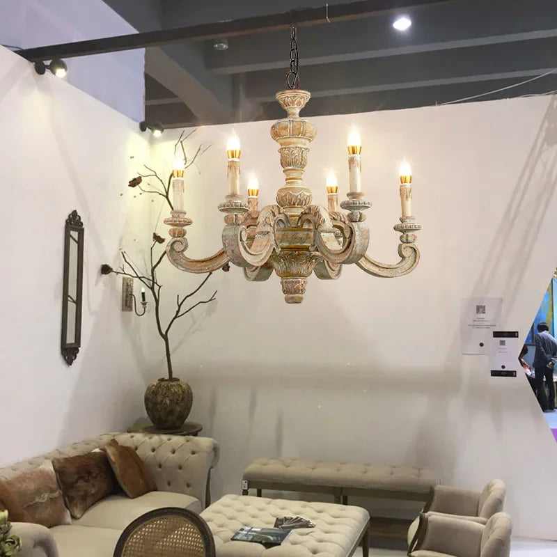 lustre en bois sculpté et verre de murano rétro élégant - vue 4 sur 12
